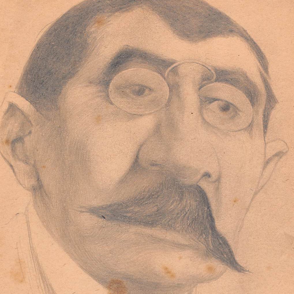 Original Drawing Portrait Caricature Gustav Noske Pencil On Early 20th Paper