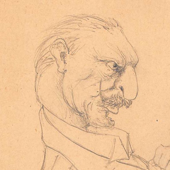 Original Drawing Portrait Military Caricature 1st Gm In Pencil On Early 20th Paper