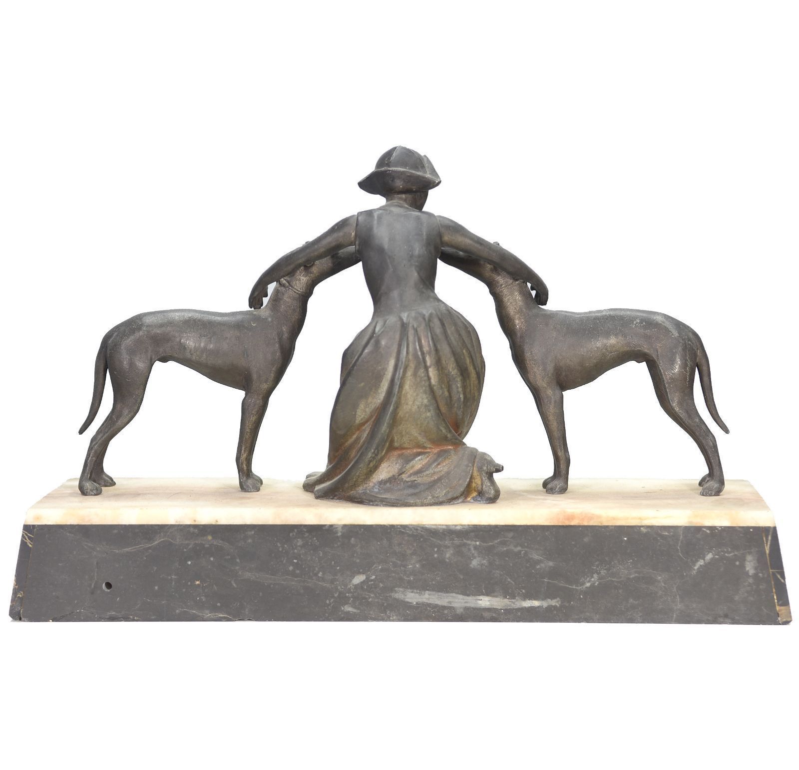 Regulates Art Deco Period 1930 On Onyx Base Young Woman With Greyhounds photo furniture