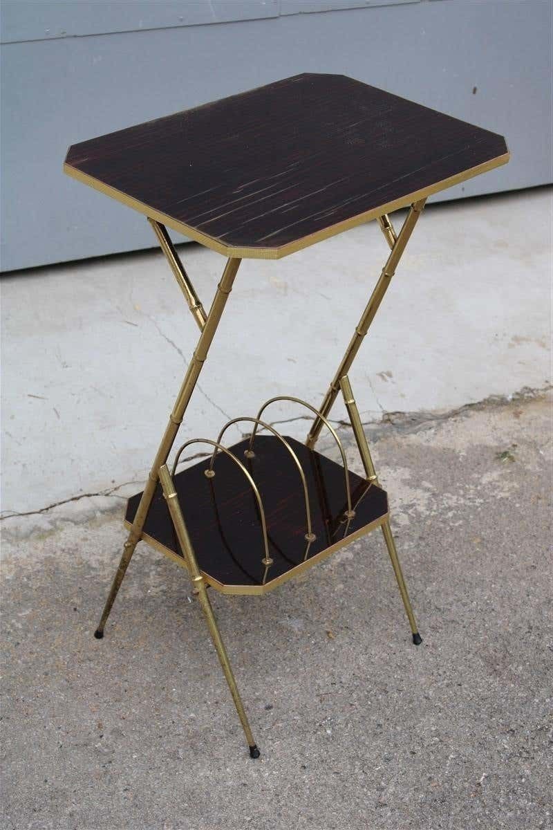 Wall Unit Midcentury Italian Design Brass And Wood Magazine Rack photo furniture