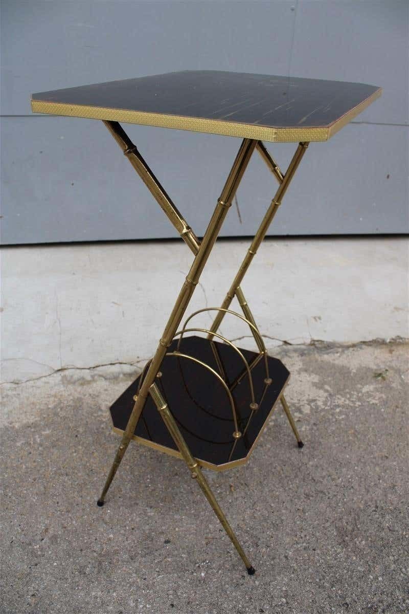 Wall Unit Midcentury Italian Design Brass And Wood Magazine Rack photo 881.0