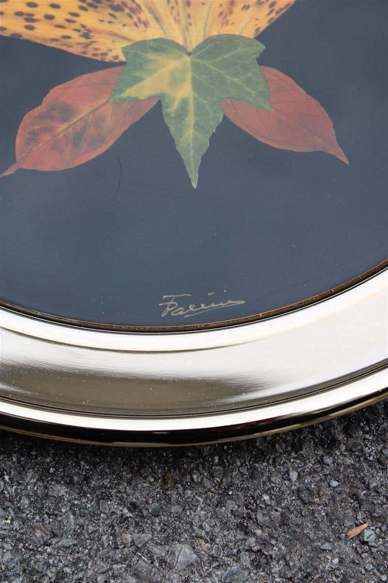 Round Tray In Golden Brass With Black Background And Real Leaves Made In Italy photo buy
