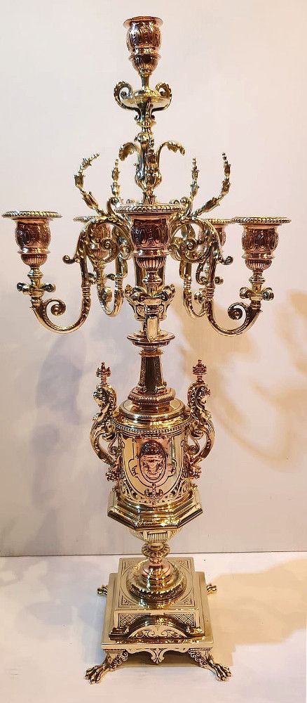 Pair Of Fully Restored 19th Century Brass And Bronze Candleabra photo for sale