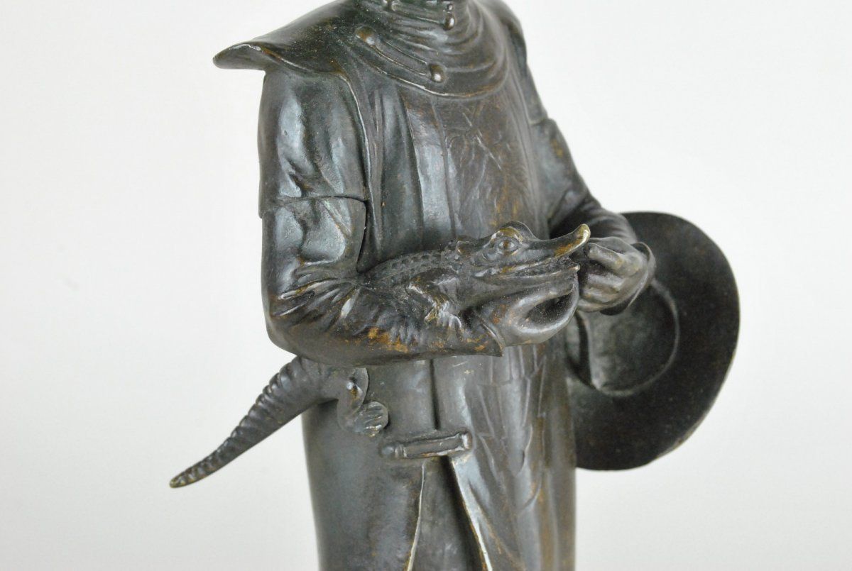 Chinese Crocodile In Bronze, Rare Model By H Galy, 19th Century photo vintage