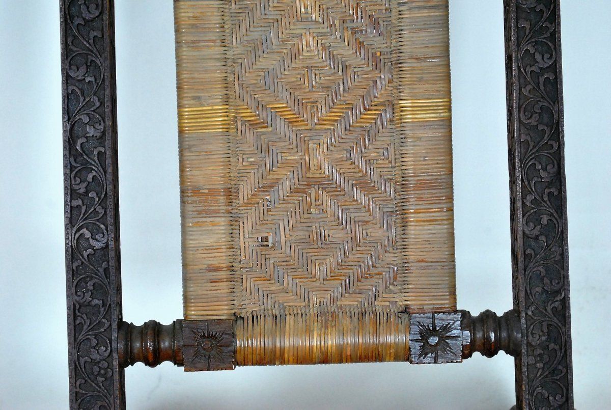 Folding Chair In Exotic Wood Carved And Cannage, Asia, Late 19th / Early 20th Century photo for sale