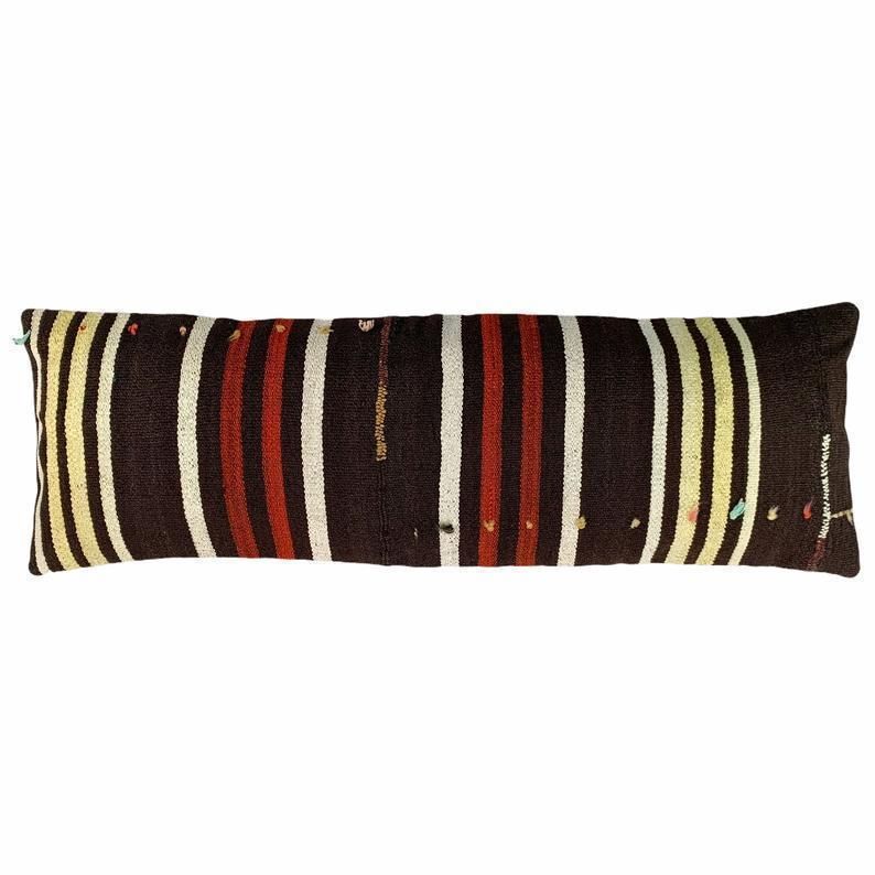 Bedding Kilim Pillow, Oversize Cushion Cover, Long Bolster Kilim Pillow Cover, King Pillow Shams Long Pillows For Bed