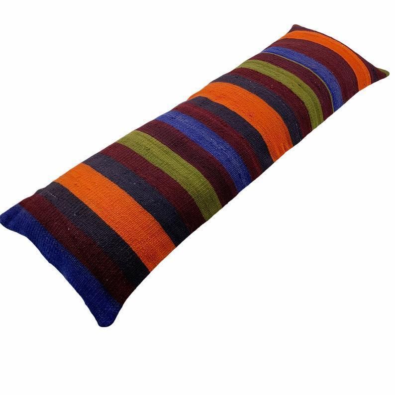 Bedding Kilim Pillow, Oversize Cushion Cover, Long Bolster Kilim Pillow Cover, King Pillow Shams Long Pillows For Bed photo buy