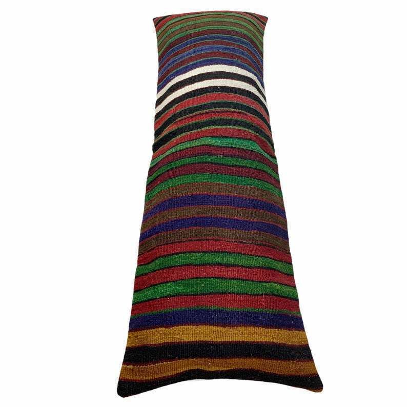 Bedding Kilim Pillow, Oversize Cushion Cover, Long Bolster Kilim Pillow Cover, King Pillow Shams Long Pillows For Bed photo 138.0