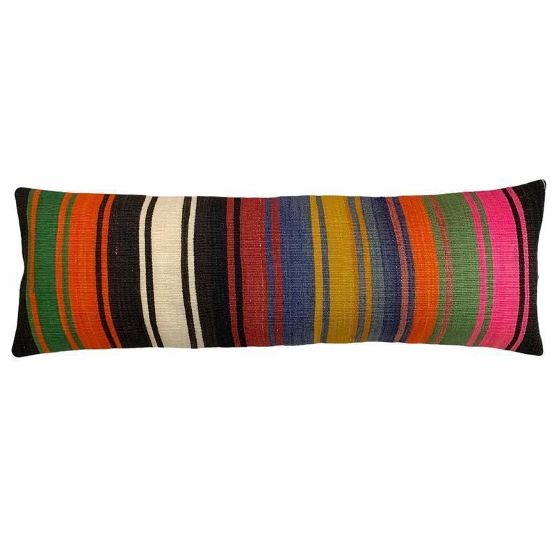 Bedding Kilim Pillow, Oversize Cushion Cover, Long Bolster Kilim Pillow Cover, King Pillow Shams Long Pillows For Bed