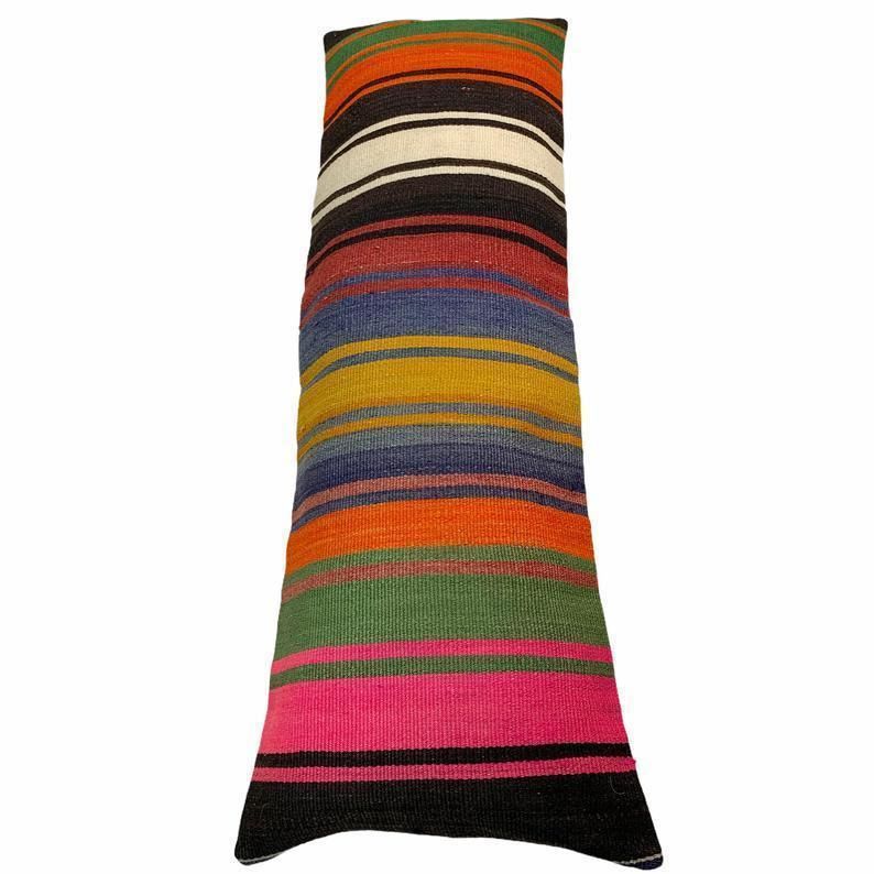 Bedding Kilim Pillow, Oversize Cushion Cover, Long Bolster Kilim Pillow Cover, King Pillow Shams Long Pillows For Bed photo vinterior