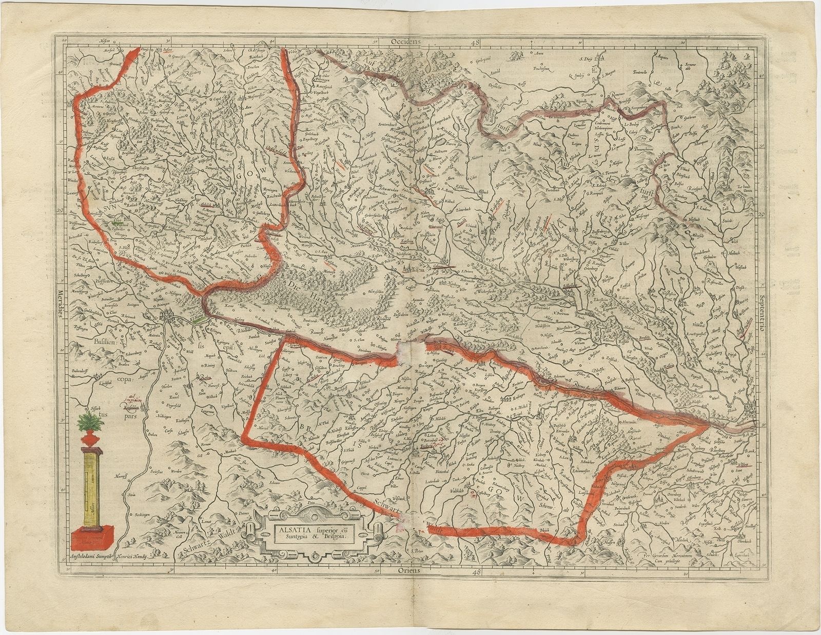 Antique Map Of The Alsace Region Of France By Hondius (C.1630)