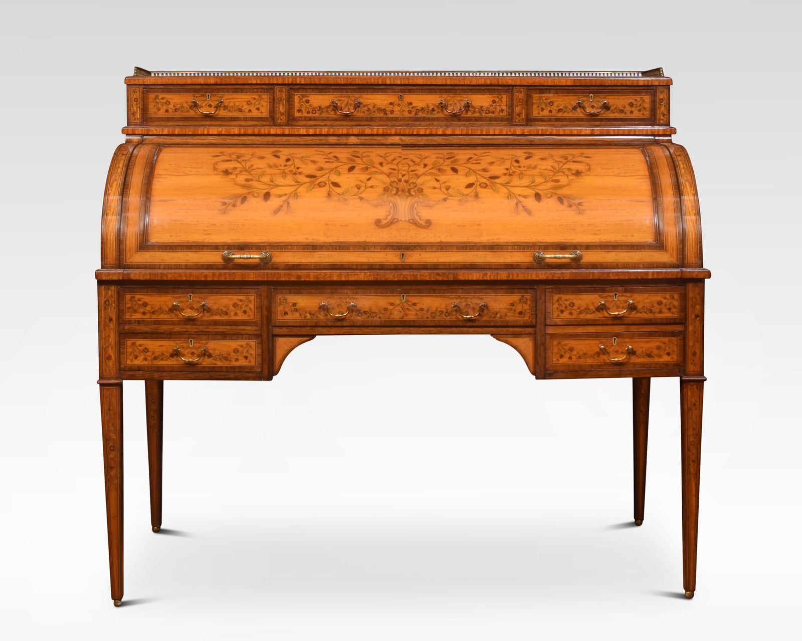 Sheraton Revival Satinwood And Rosewood Crossbanded Cylinder Bureau photo furniture