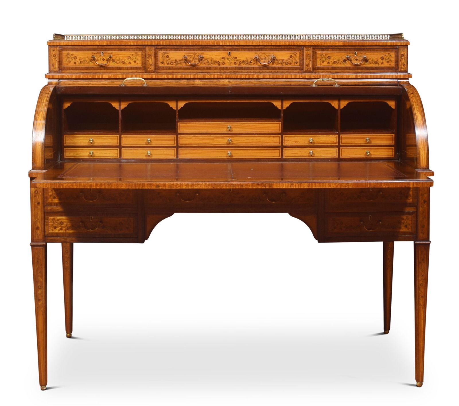 Sheraton Revival Satinwood And Rosewood Crossbanded Cylinder Bureau photo 15300.0