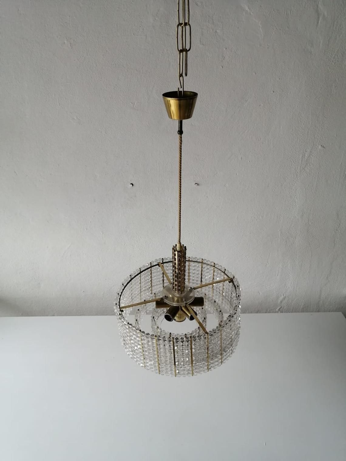 Gorgeous Brass Body & Plexiglass Beads Luxurious 3 Layer Chandelier By Emil Stejnar For Rupert Nikoll   1950s Austria photo furniture