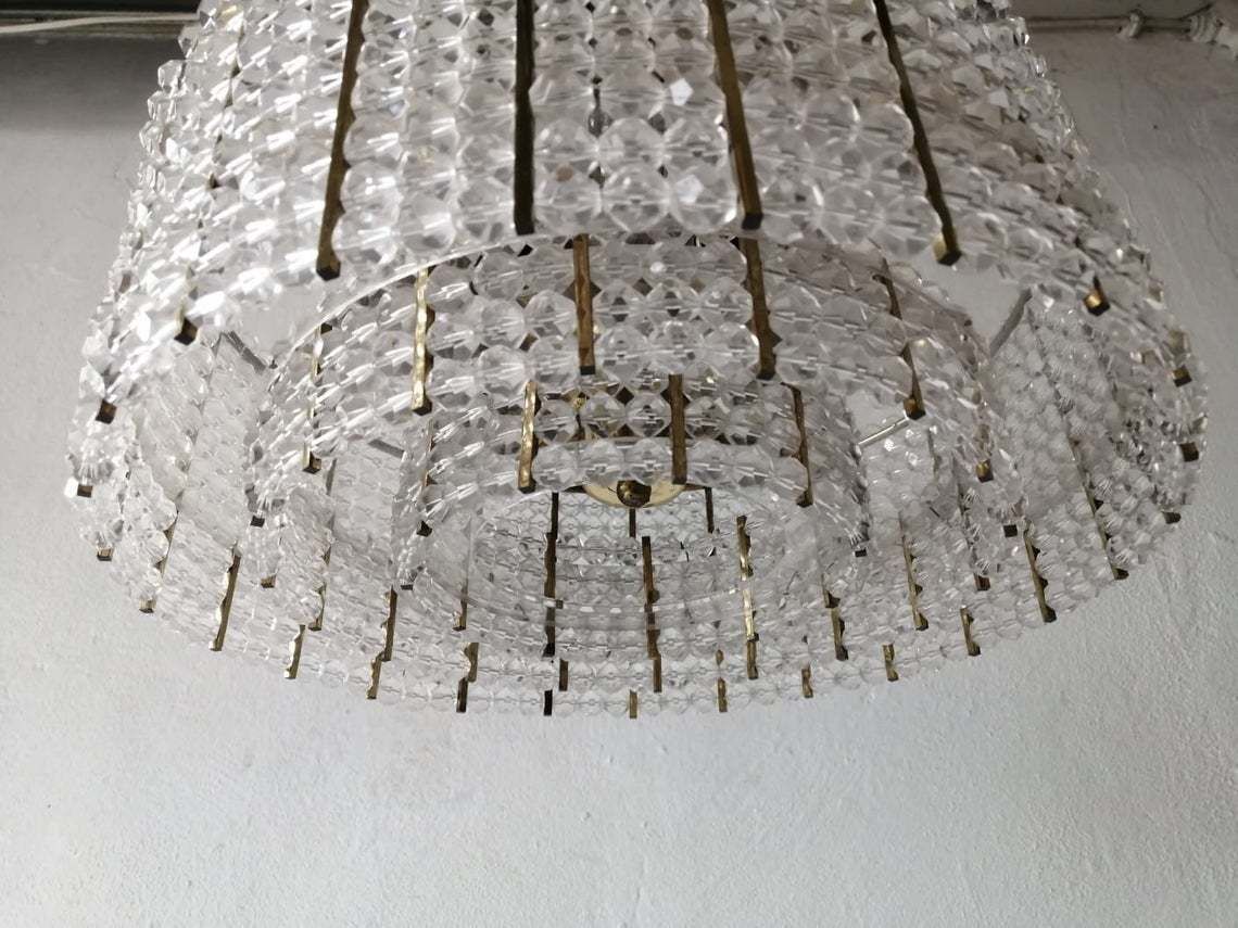 Gorgeous Brass Body & Plexiglass Beads Luxurious 3 Layer Chandelier By Emil Stejnar For Rupert Nikoll   1950s Austria photo Lighting