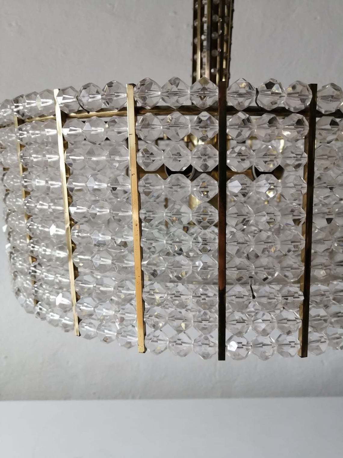 Gorgeous Brass Body & Plexiglass Beads Luxurious 3 Layer Chandelier By Emil Stejnar For Rupert Nikoll   1950s Austria photo vinterior