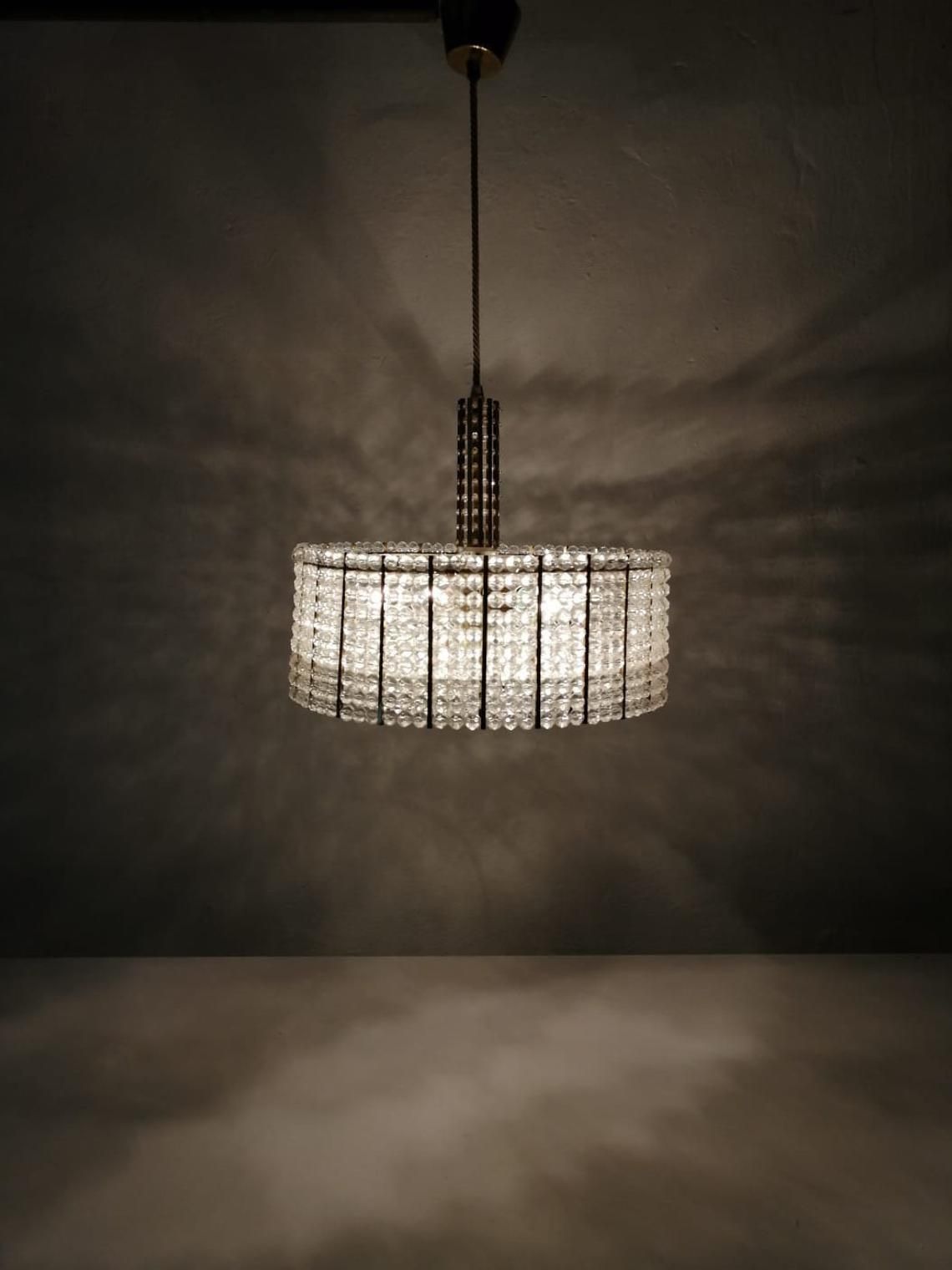 photo for sale Gorgeous Brass Body & Plexiglass Beads Luxurious 3 Layer Chandelier By Emil Stejnar For Rupert Nikoll   1950s Austria