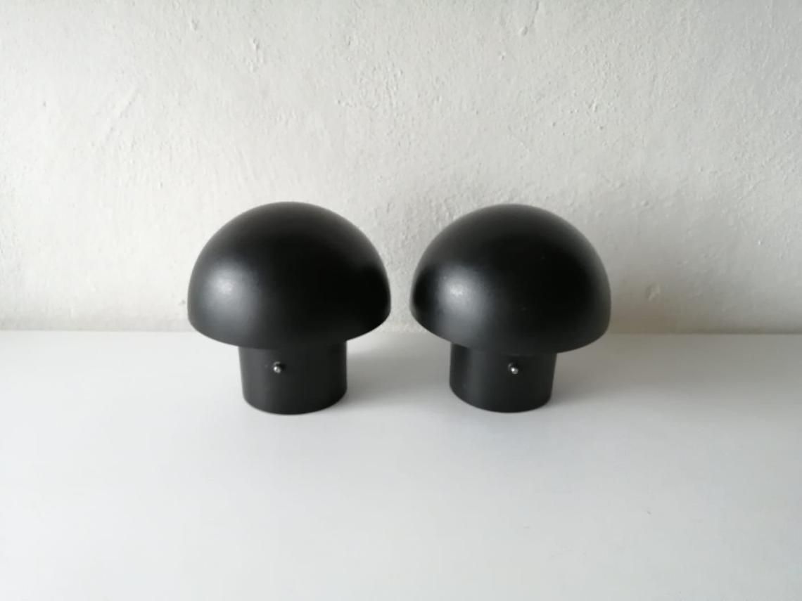Bega 2659 Black Metal & Glass Wonderful Mushroom Design Pair Of Ceiling Lamps Or Sconces   1960s Germany photo for sale