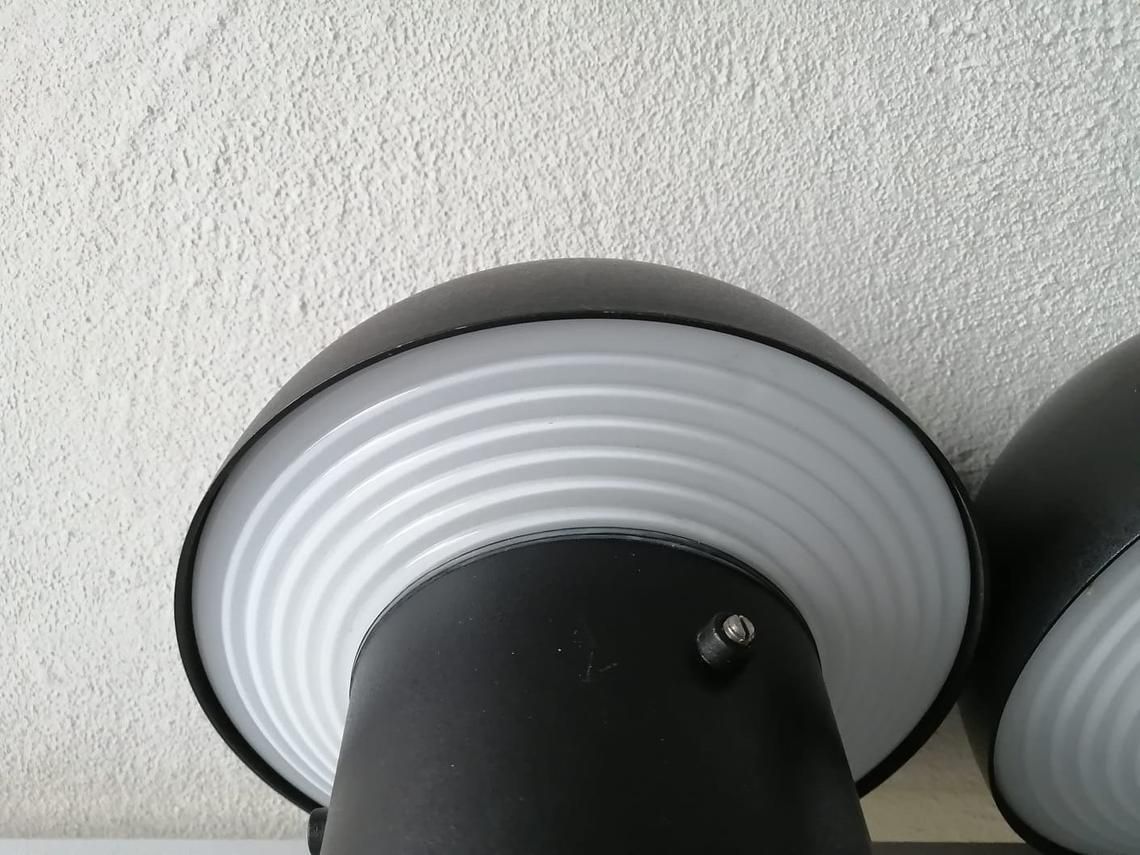 photo for sale Bega 2659 Black Metal & Glass Wonderful Mushroom Design Pair Of Ceiling Lamps Or Sconces   1960s Germany