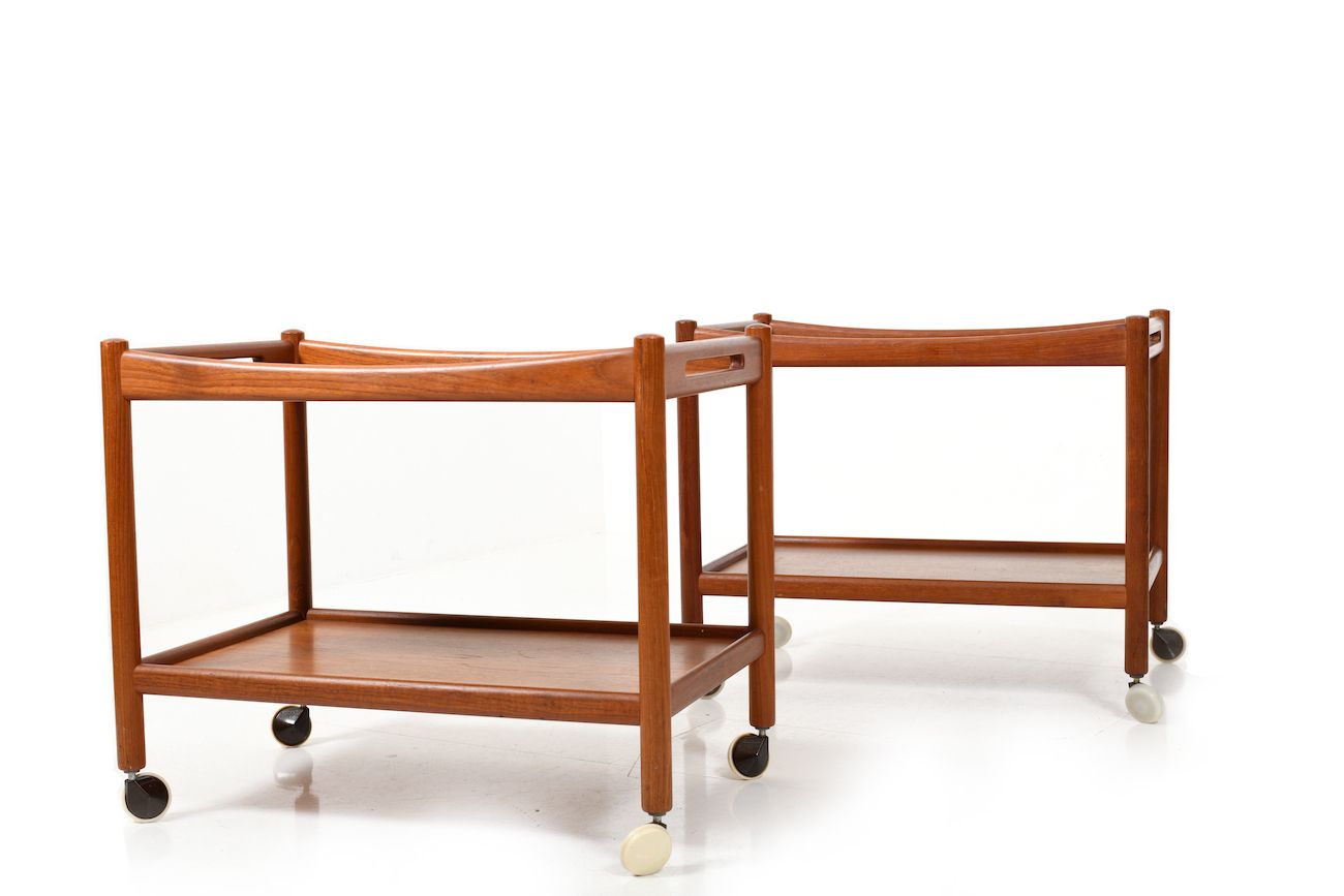 Pair Hans J. Wegner Serving Trolleys Model At 45 In Teak 1960s