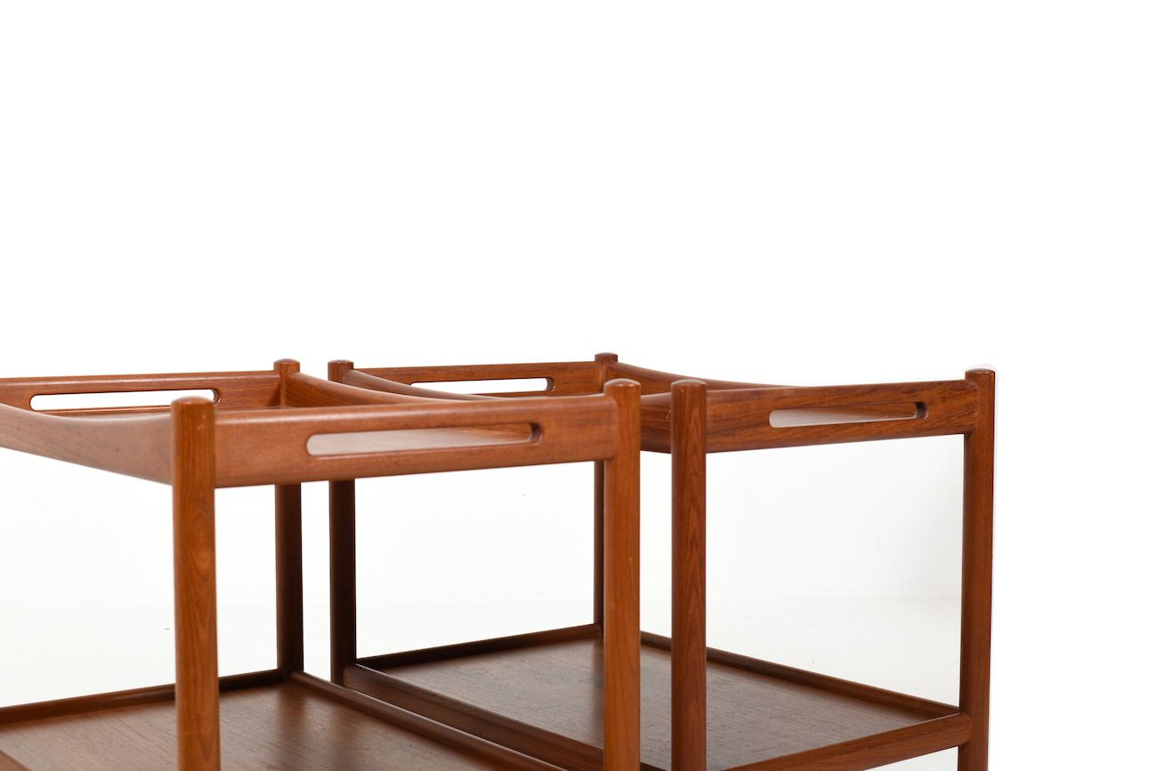 Pair Hans J. Wegner Serving Trolleys Model At 45 In Teak 1960s photo vinterior