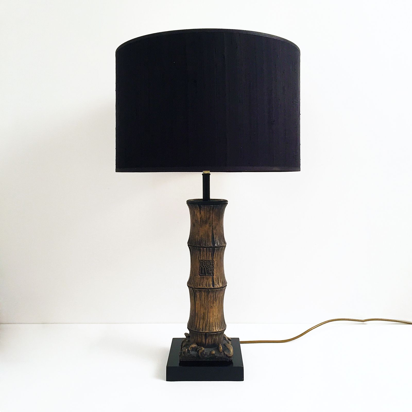 Plaster Carved Faux Bamboo Chinoiserie Table Lamp Boho Hollywood Regency photo furniture
