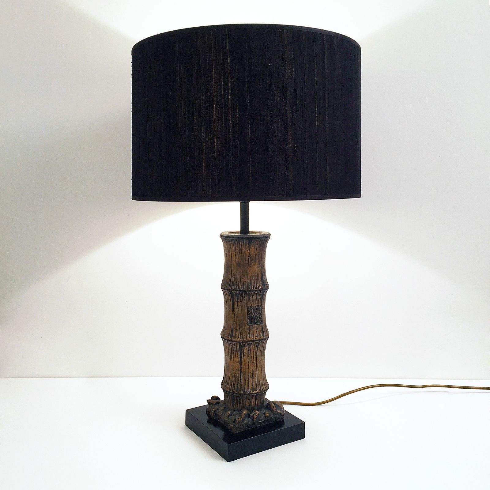 Plaster Carved Faux Bamboo Chinoiserie Table Lamp Boho Hollywood Regency photo vintage