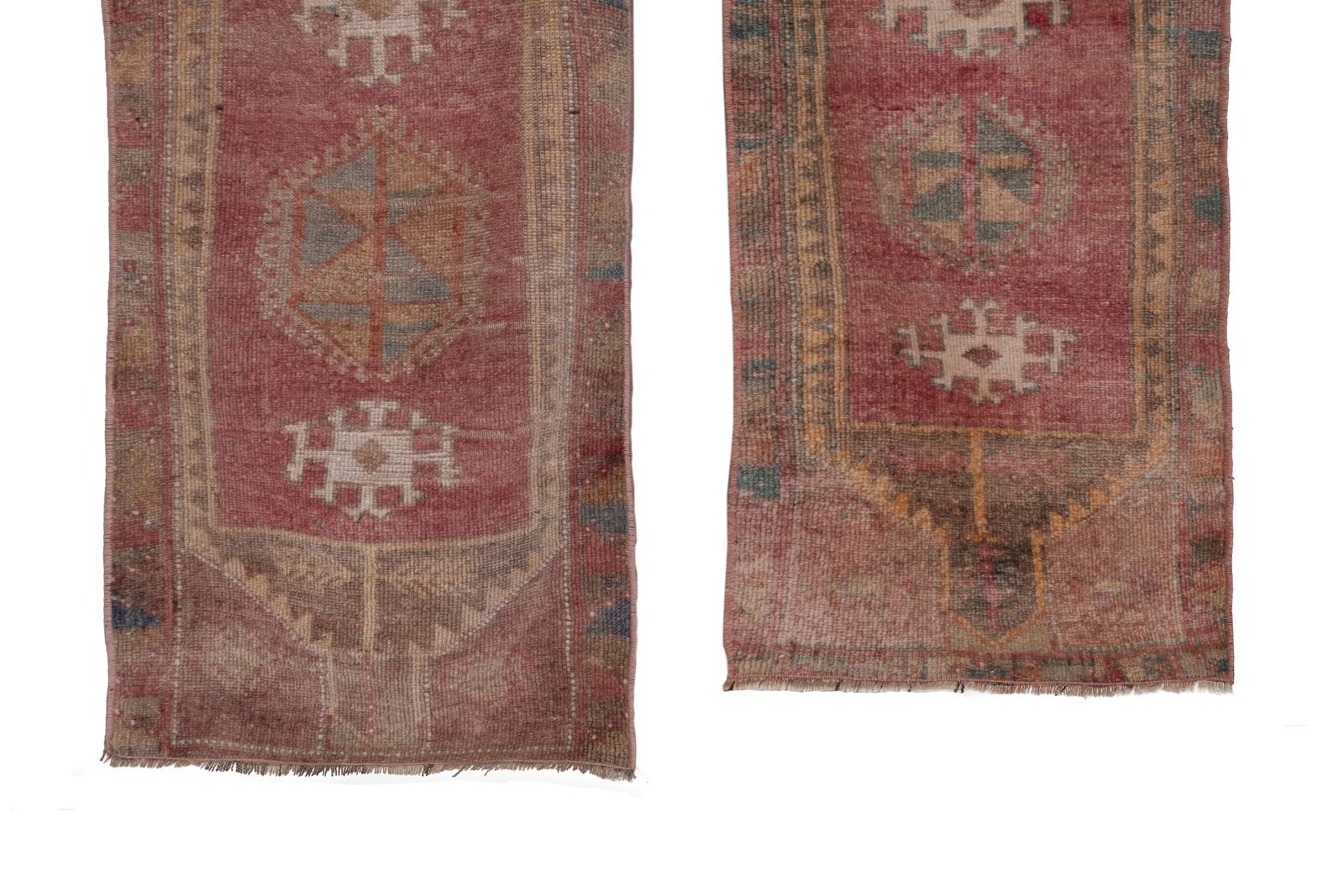 Muted Color Pair Of Small Rug Floor Mats, Decorative Traditional Handwoven Oushak Yastik Bath Mats Door Mat 48 X 106 Cm photo for sale