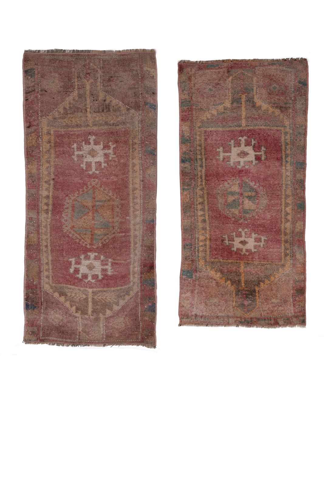 Muted Color Pair Of Small Rug Floor Mats, Decorative Traditional Handwoven Oushak Yastik Bath Mats Door Mat 48 X 106 Cm