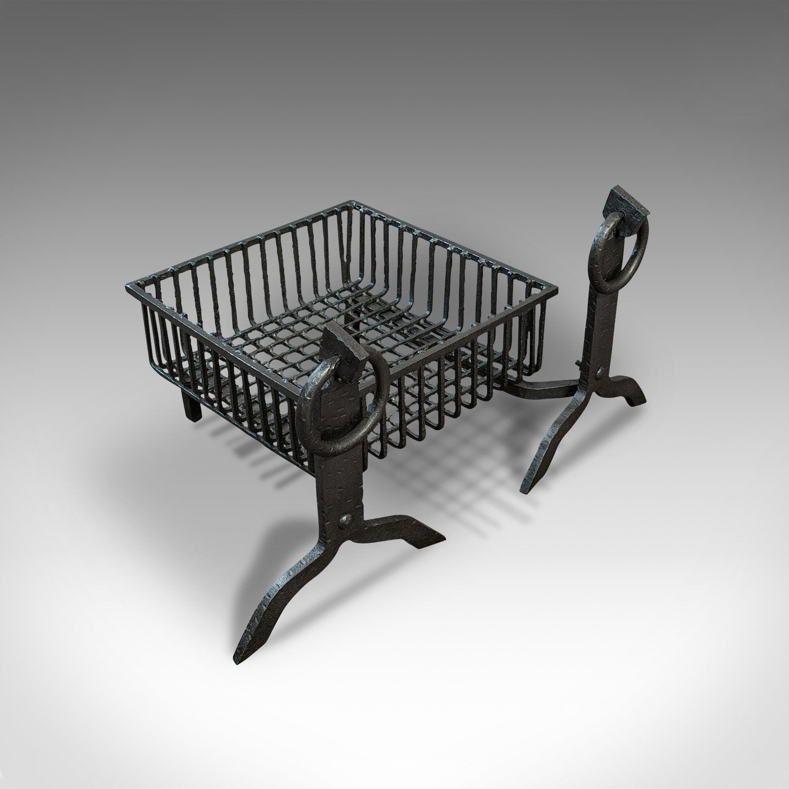 photo furniture Antique Fireplace Set, English, Cast Iron, Fire Basket, Andirons, Victorian