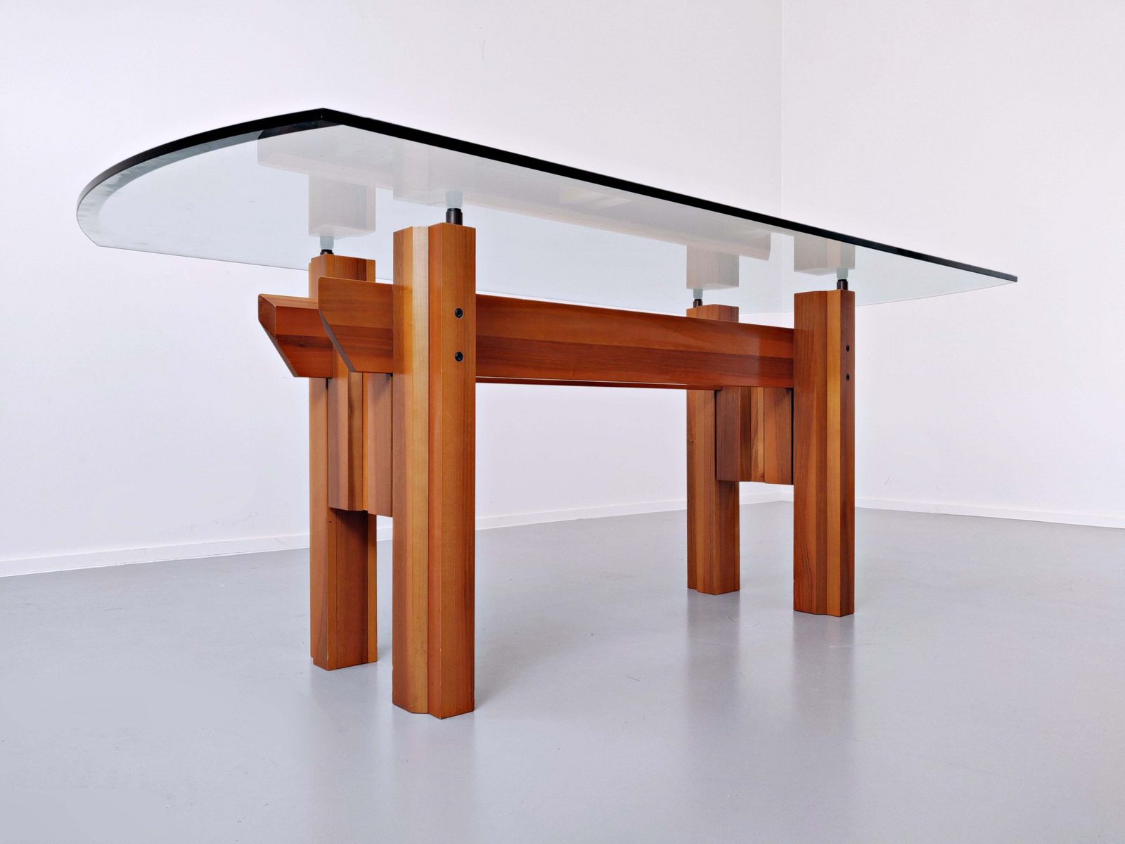 Italian Dining Table, Wood And Glass Top By Franco Poli For Bernini C. 1979 photo 4292.0