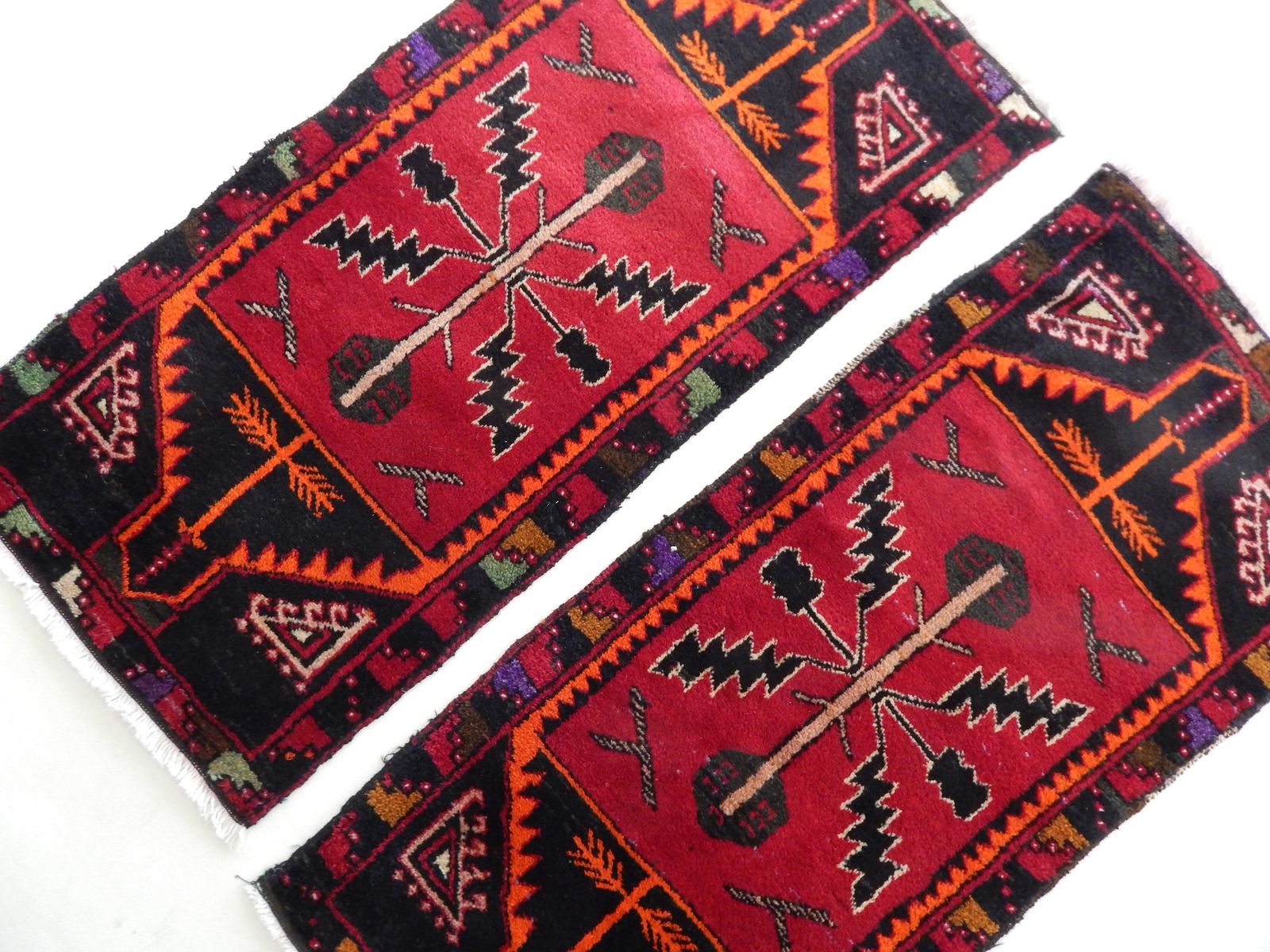 1980s Petite Turkish Hand Knotted Wool Rugs A Pair 51 X 108 Cm photo vintage