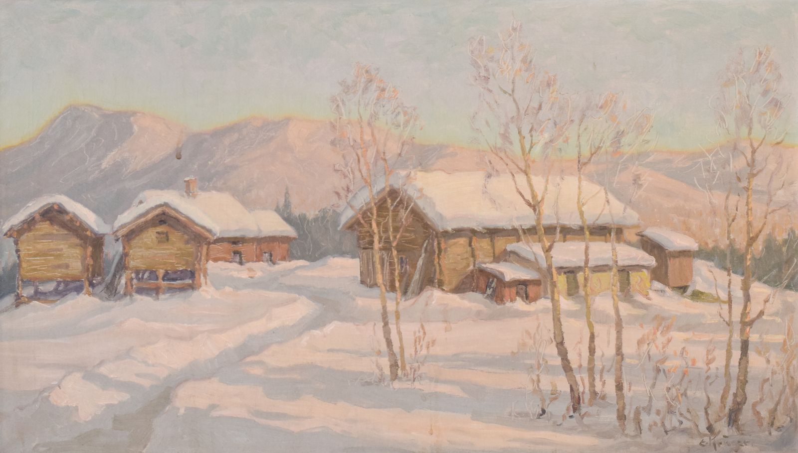 Einar Krüger – Post Impressionistisch Zweeds Sneeuwlandschap