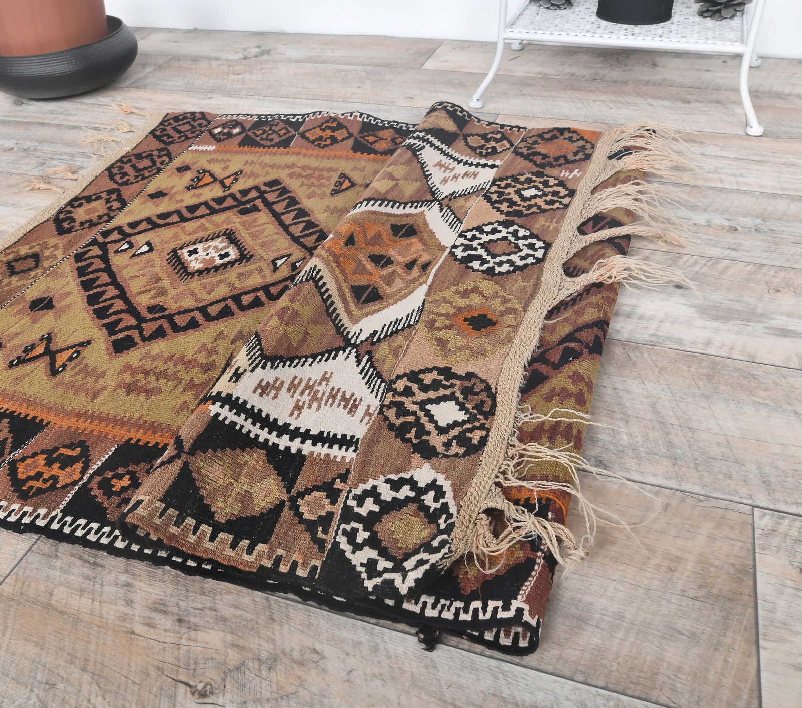 Turkish Oushak Rug, Door Mat Small Carpet, Handmade Wool Flatweave Orange Mini, Made In Anatolia photo buy