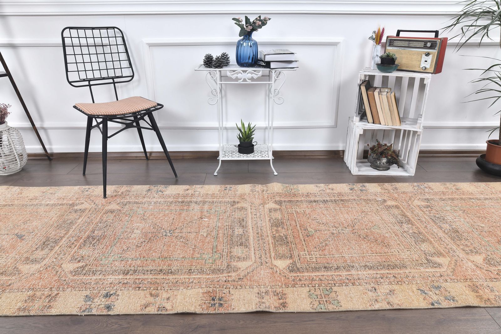 Turkish Oushak Runner, Handmade Wool Carpet, Geometric Hallway Rug, Farmhouse Decor, Turkey Anatolian Rugs, Boho photo for sale