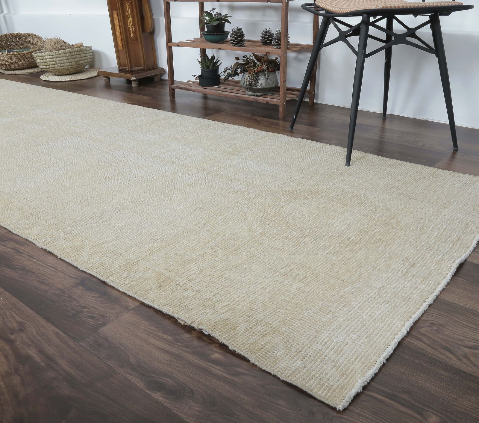 Antique Runner Turkish Oushak Handmade Wool Rug, Faded Neutral Hallway, Rustic Boho Farmhouse Decor, Anatolian photo 313.0