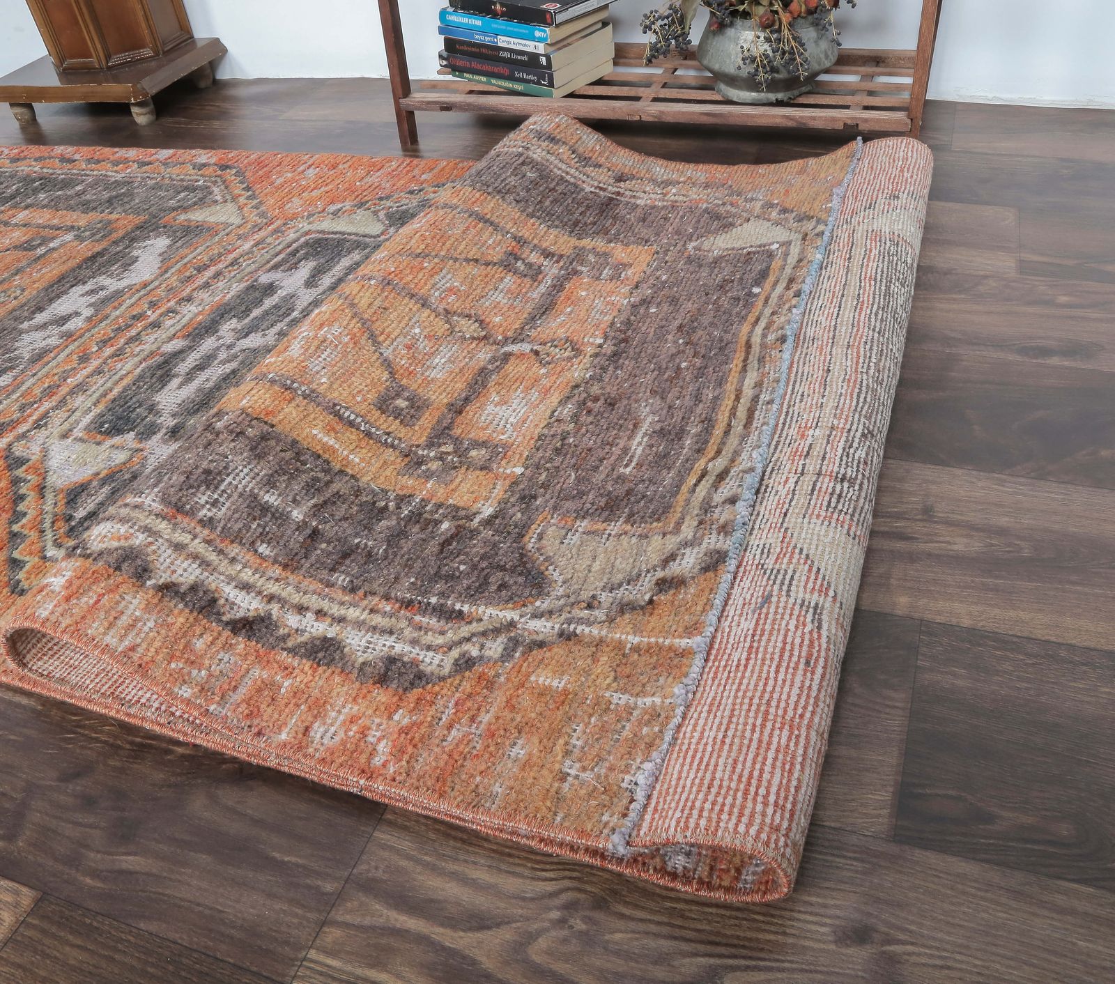 Turkish Runner, Oushak Handmade Wool Rug, Burnt Orange Geometric Hallway Rugs, Anatolia Farmhouse Decor One Of A Kind, Ethnic photo buy