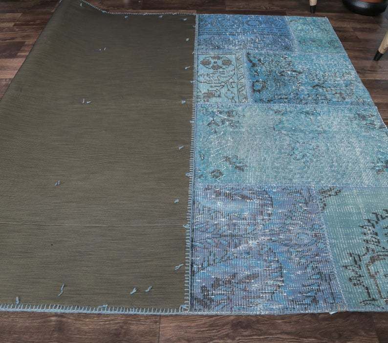 Patchwork Turkish Vintage Rug, Oushak Handmade Wool Rug, Blue Custom Rugs, Farmhouse Decor, One Of A Kind, Anatolia photo buy