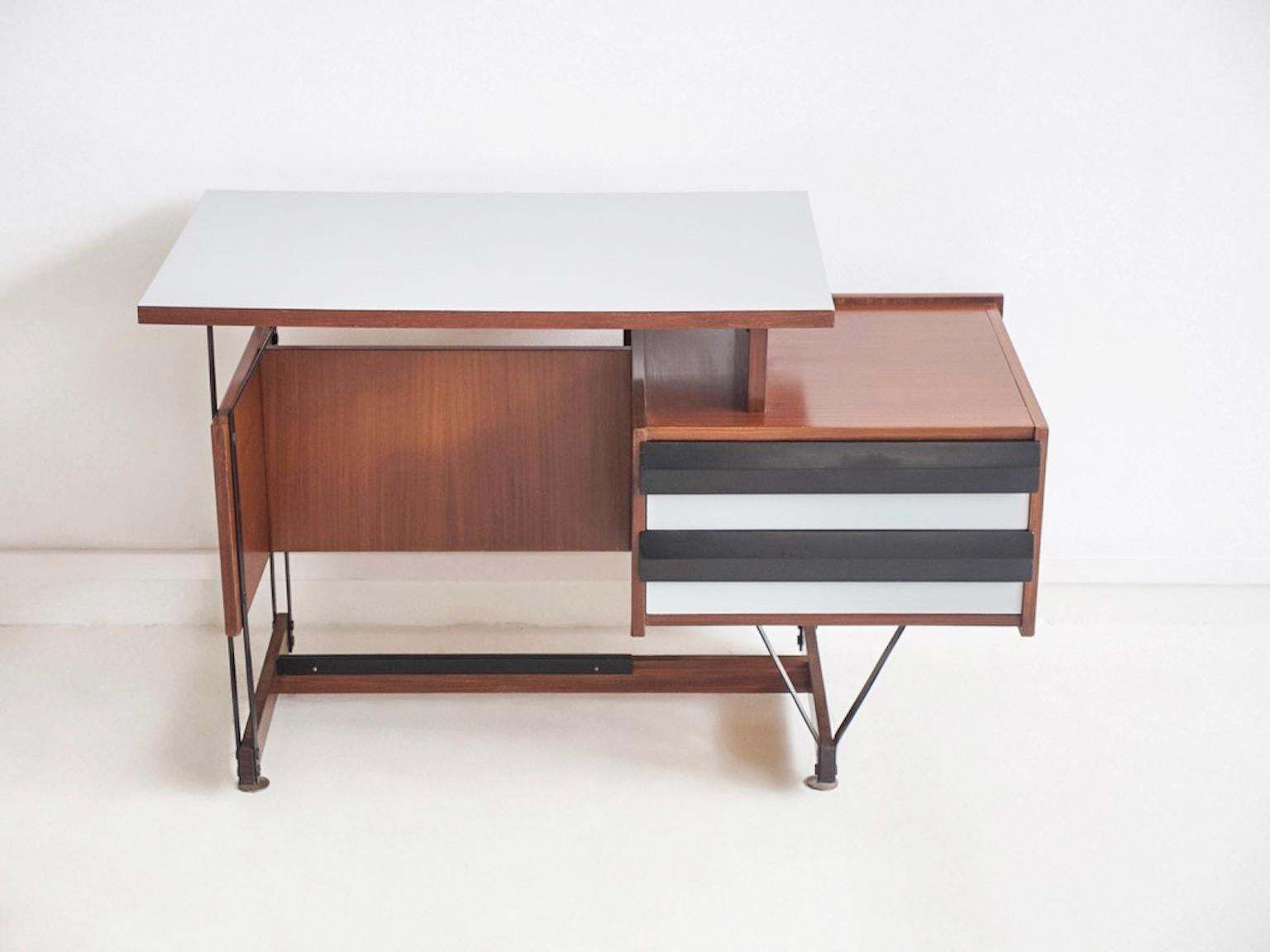 Wooden Writing Desk With Metal Structure, Italy, 1960s photo furniture