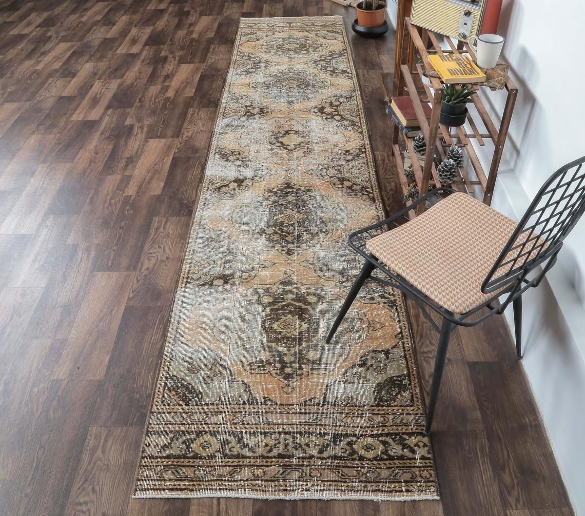 3x10 Turkish Antique Runner, Oushak Handmade Wool Runner Rug, Oriental Distressed Hallway Rugs, Farmhouse Decor, One Of A Kind, Anatolia