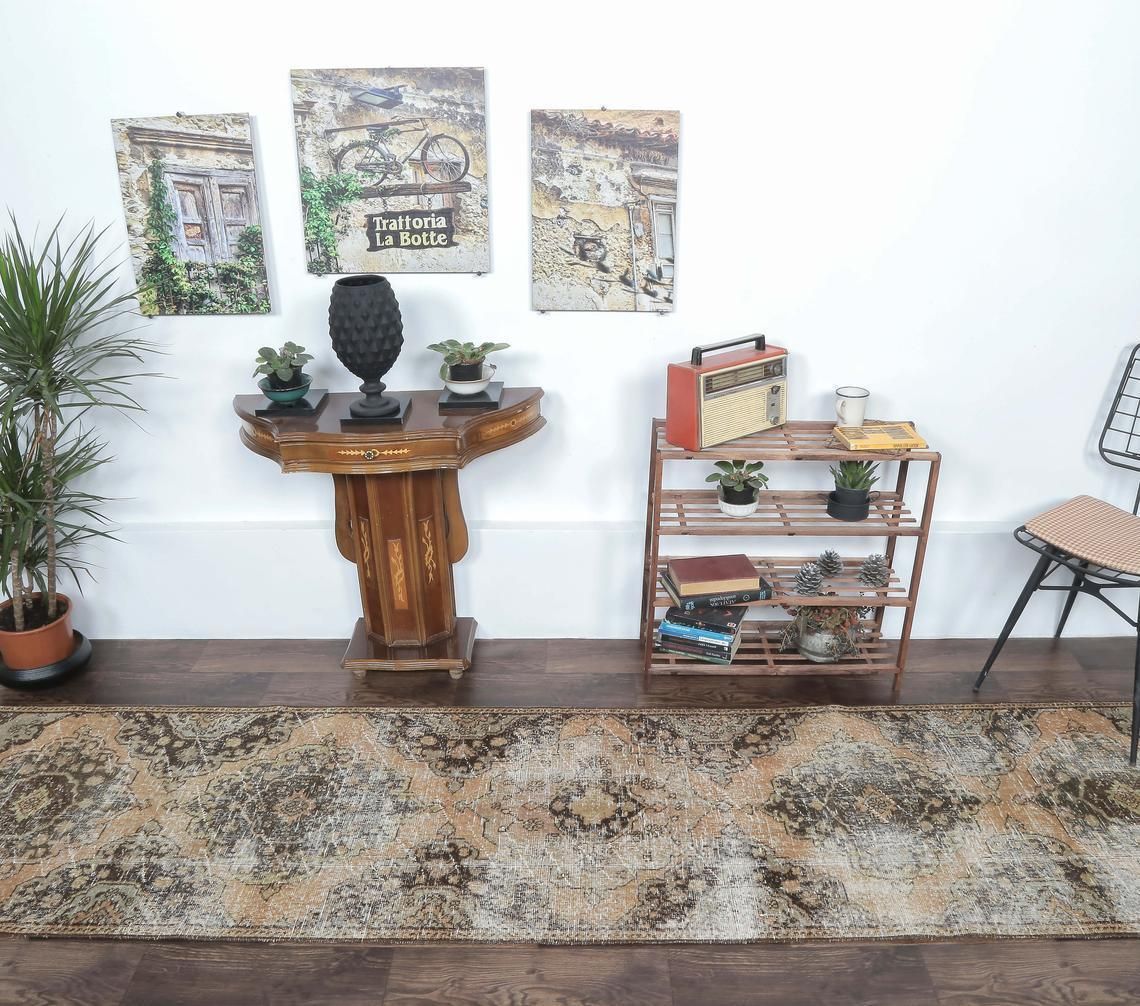 3x10 Turkish Antique Runner, Oushak Handmade Wool Runner Rug, Oriental Distressed Hallway Rugs, Farmhouse Decor, One Of A Kind, Anatolia photo for sale