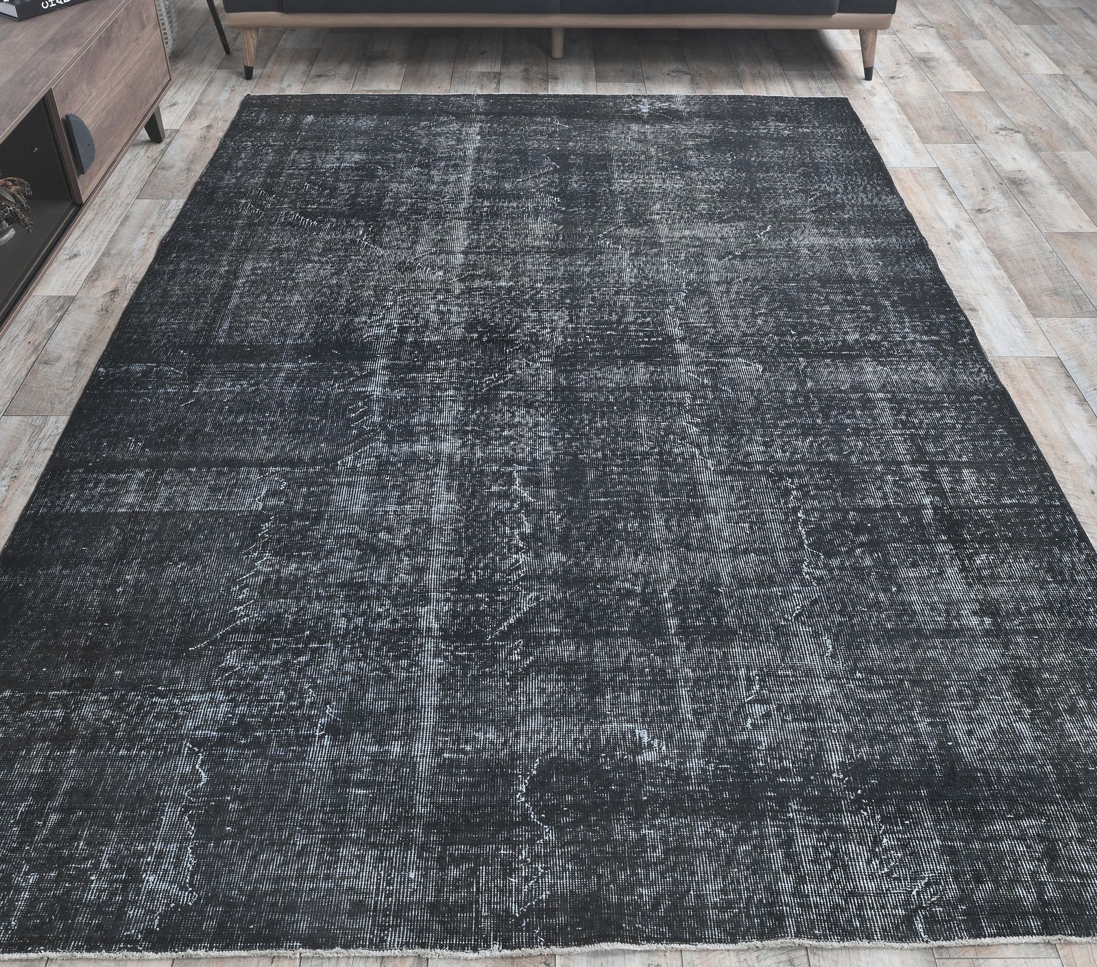 Black Vintage Turkish Oushak Rug, Area Decorative Black Carpet, Handmade Wool Low Pile Rugs, Floor Rugs, One Of A Kind, Anatolian