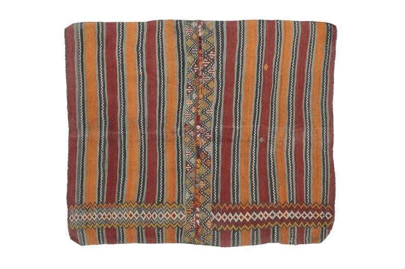 Vintage Turkish Kilim Area Rug, Oushak Handmade Wool Orange Red Flatweave Rugs, Farmhouse Decor One Of A Kind Bohemian, Made In Anatolia photo furniture