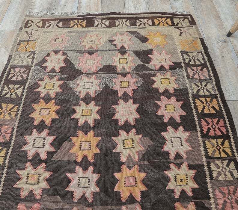 Turkish Vintage Kilim, Oushak Handmade Wool Flatweave Runner Rug, Rustic Hallway Rugs, Farmhouse Decor, One Of A Kind, Made In Malatya photo vinterior