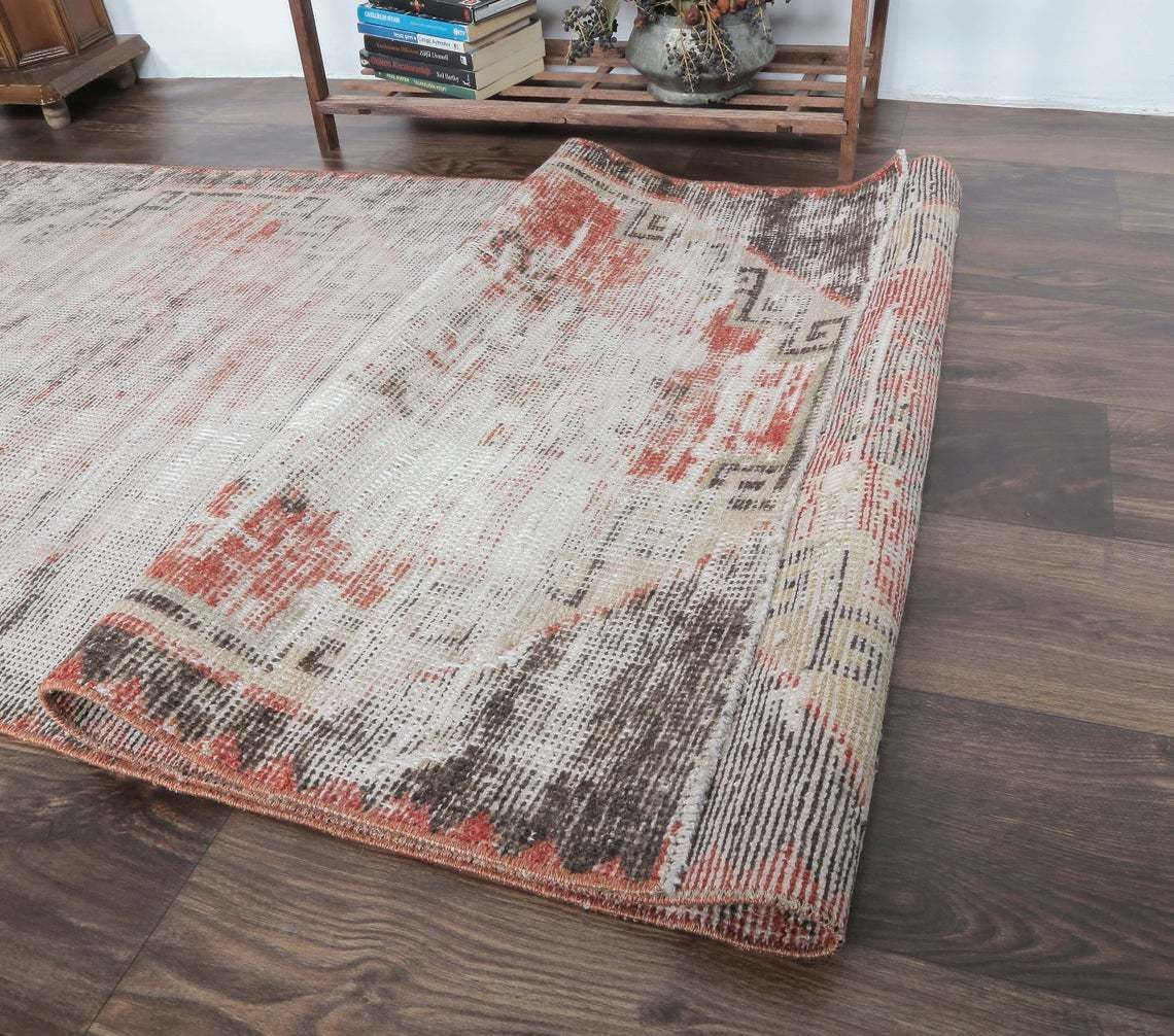 3x11 Turkish Antique Runner, Oushak Handmade Wool Rug, Neutral & Red Distressed Hallway Rugs, Farmhouse Decor, One Of A Kind, Anatolian photo buy
