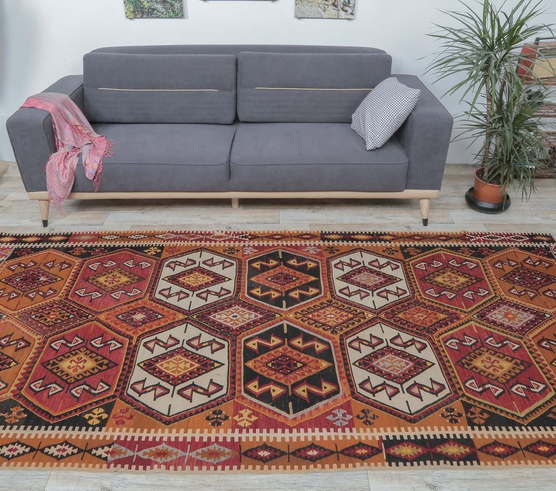5x10 Vintage Turkish Kilim Area Rug, Oushak Handmade Wool Flatweave Rugs, Farmhouse Decor, One Of A Kind, Bohemian, Made In Malatya photo furniture