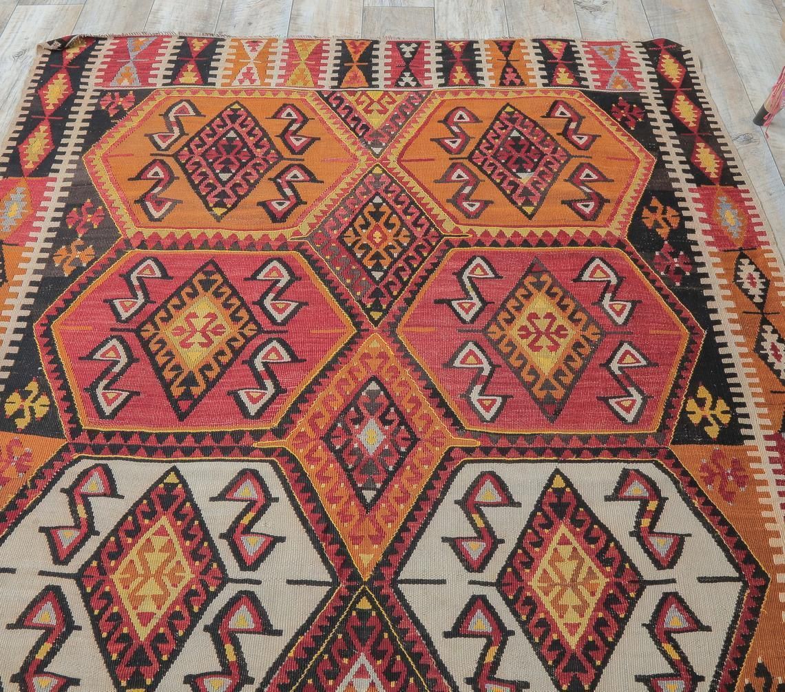 5x10 Vintage Turkish Kilim Area Rug, Oushak Handmade Wool Flatweave Rugs, Farmhouse Decor, One Of A Kind, Bohemian, Made In Malatya photo vinterior