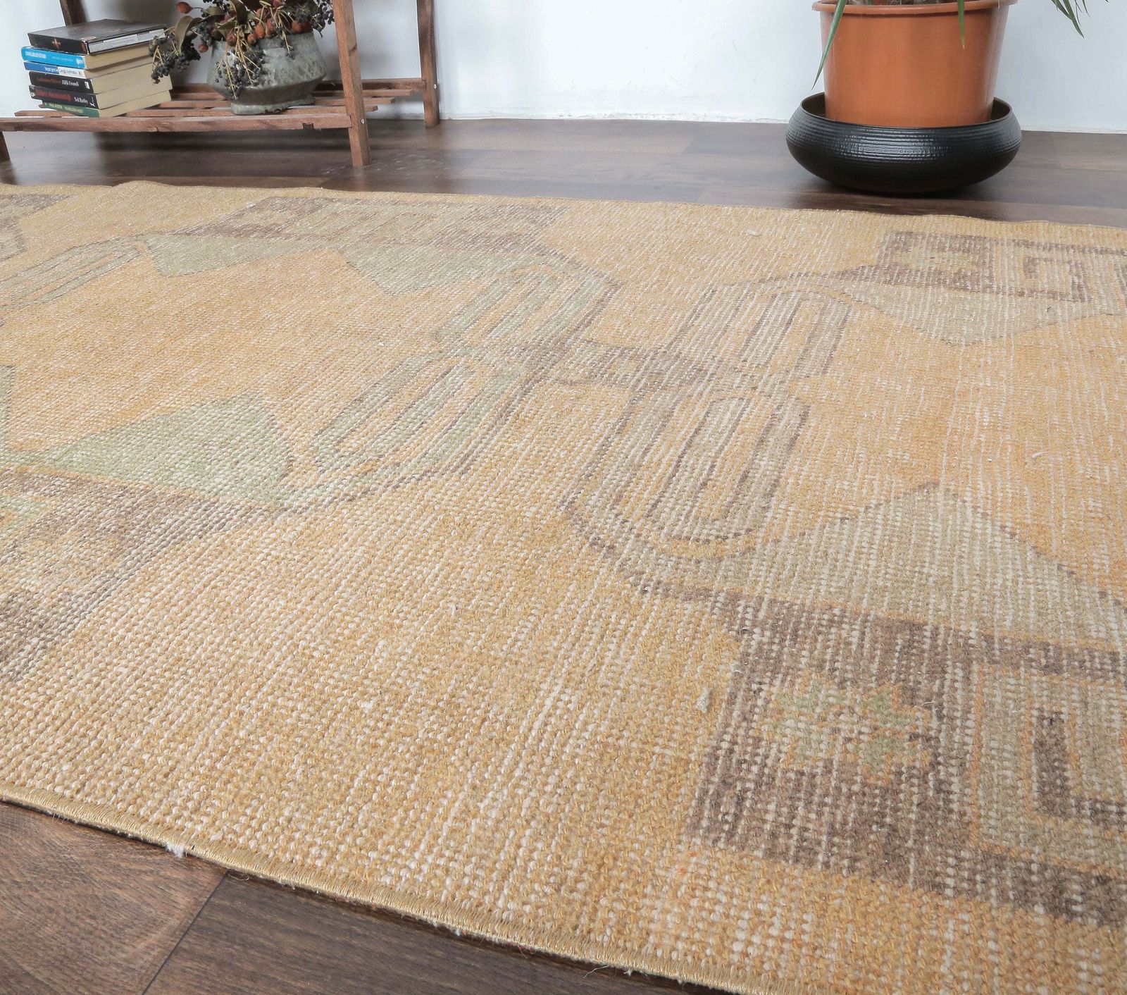 Turkish Runner, Oushak Handmade Wool Rug, Faded Orange Geometric Hallway Rugs, Anatolia Farmhouse Decor One Of A Kind, Ethnic photo 333.0