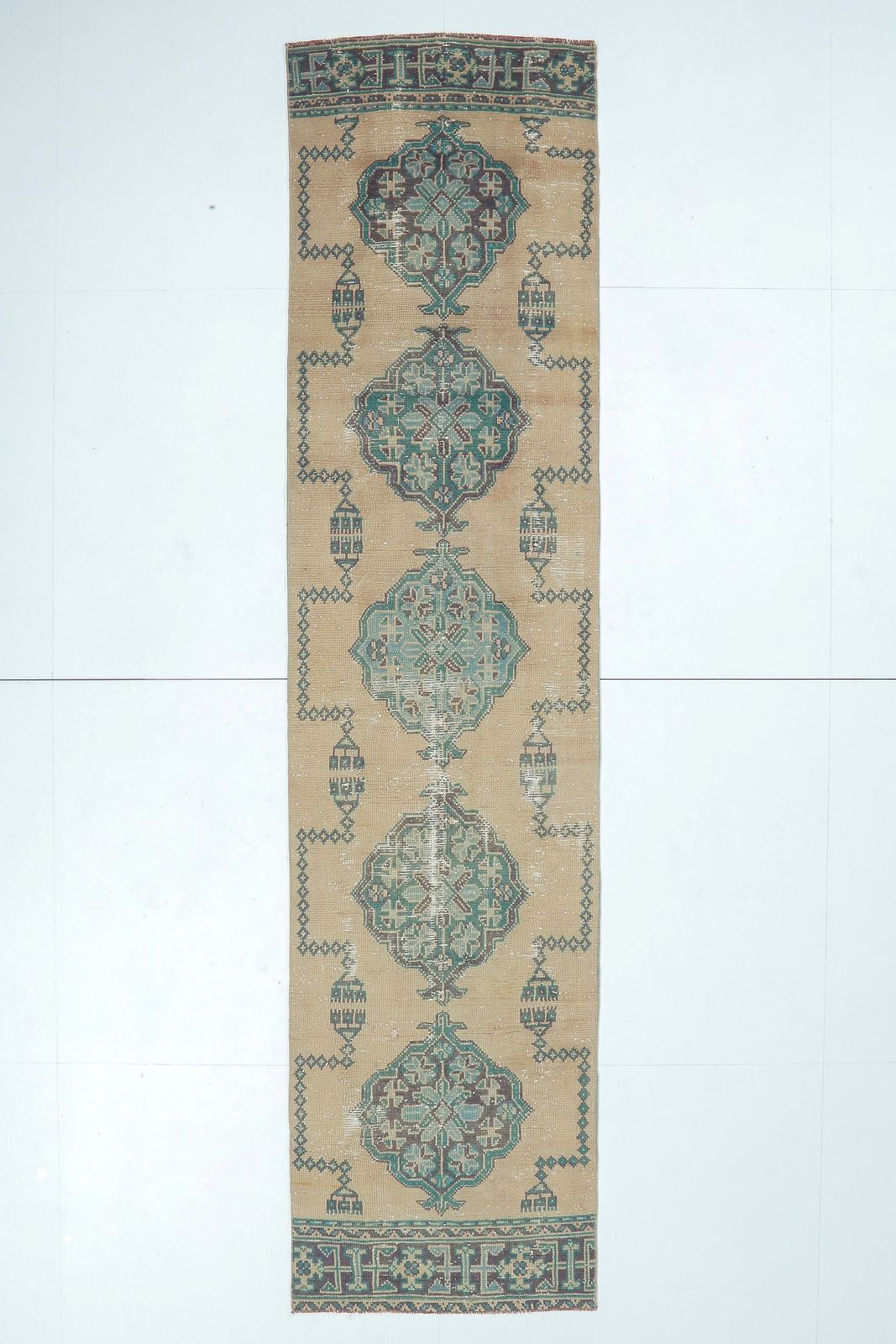 Authentic Vintage Turkish Runner, Oushak Handmade Wool Hallway Rug, Bronze & Green Rustic Farmhouse Decor, One Of A Kind, Anatolia photo furniture