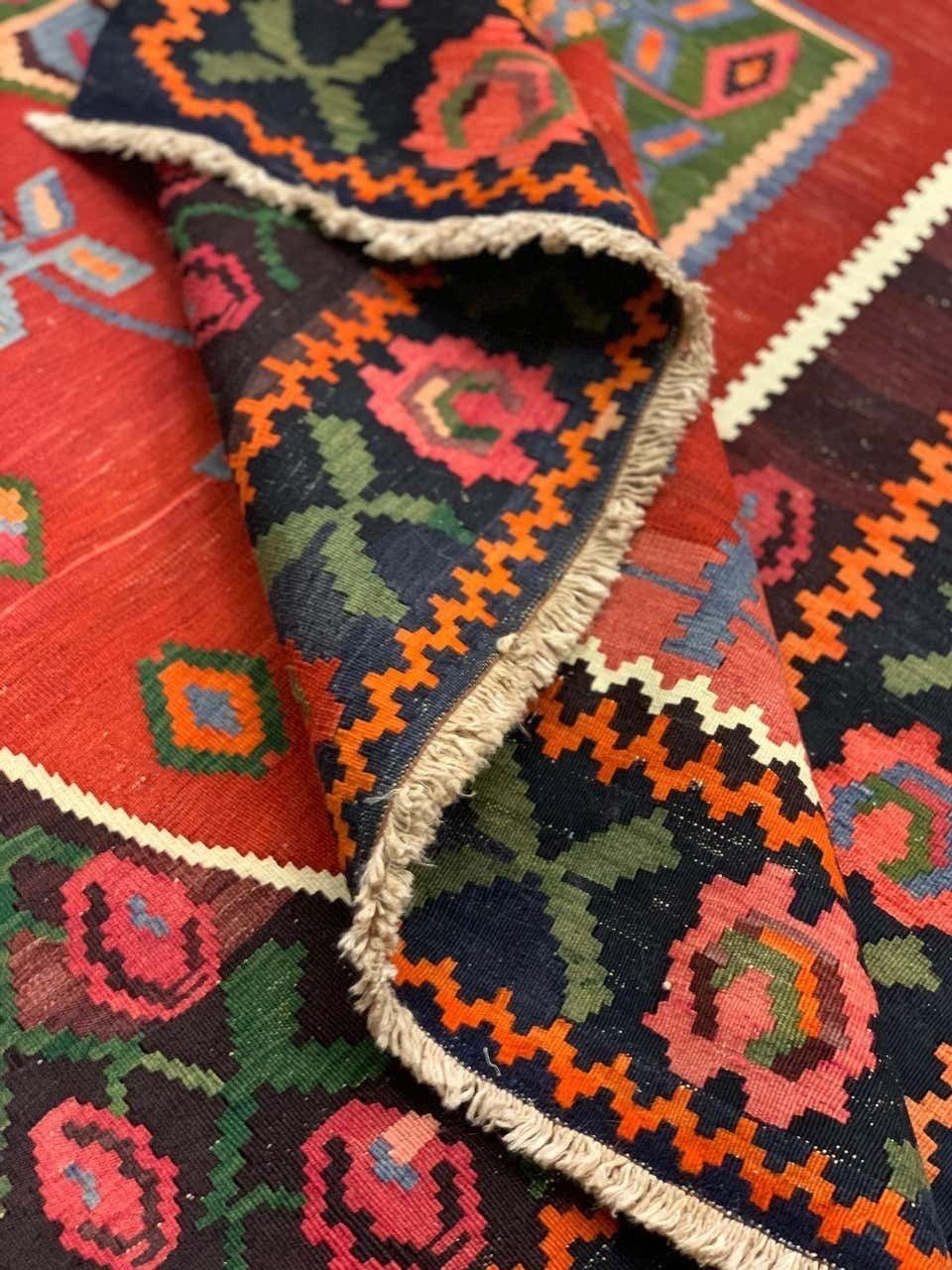Antique Rugs Caucasian Karabagh Kilim Rug, Handmade Carpet Wool Geometric Kilims 147x248cm photo vintage